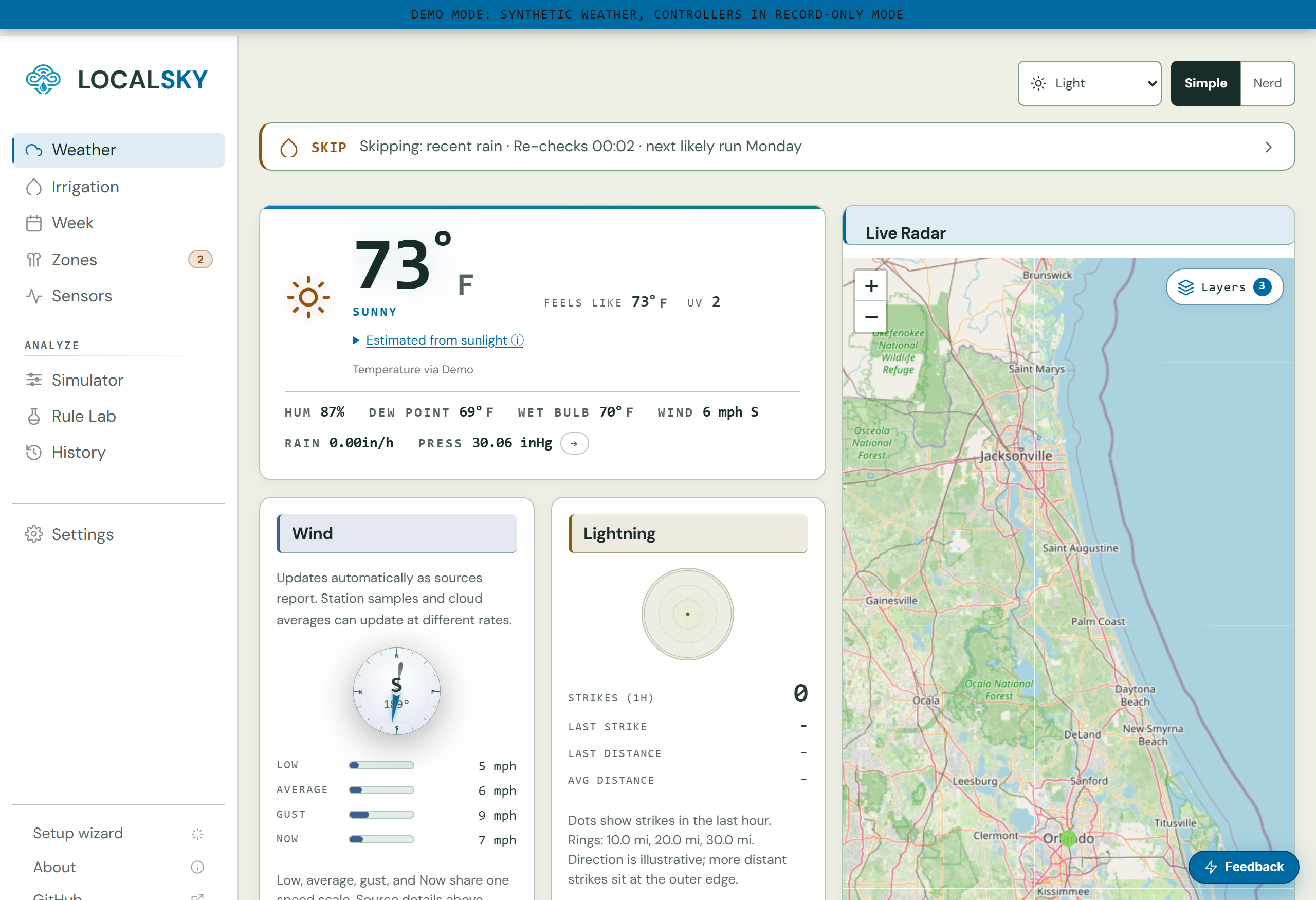 LocalSky weather dashboard with local observations; desktop also includes forecasts and radar